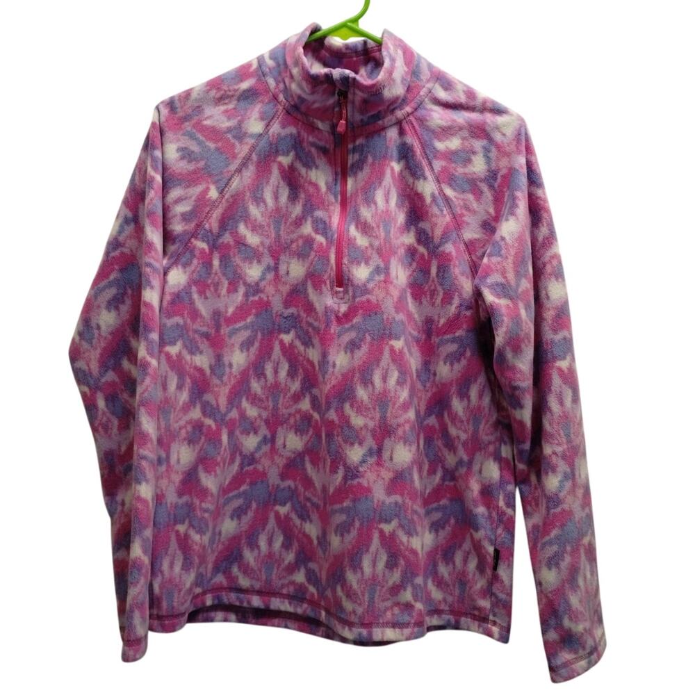 Eddie Bauer Women's Sweater Size Small Polar Fleece 1/4 Zip Pullover Pink Ikat